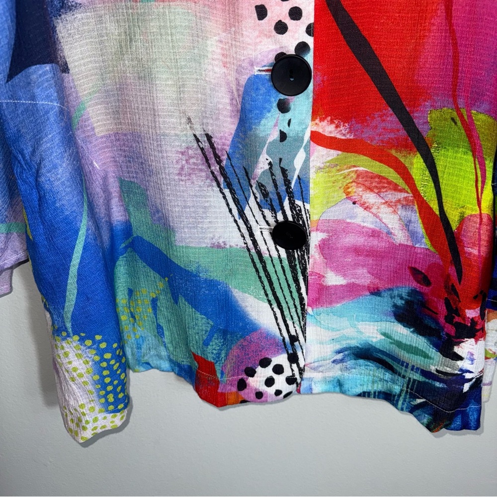 Ali Miles Button Front Tunic Blouse Top-Art to Wear-Multicolor-Medium - Picture 4 of 10